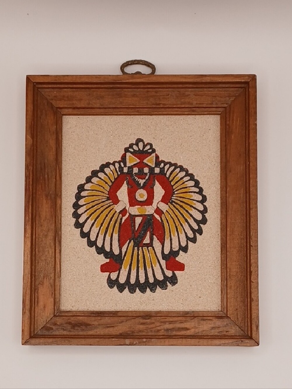 Zuni Wing Knife Man Native American Framed Sand Art